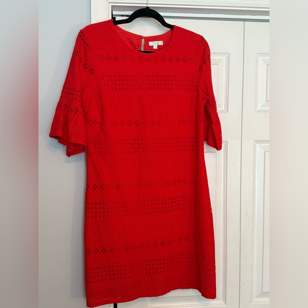 Jade Red Sheath Dress with Flutter Sleeves